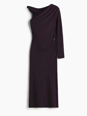 H&M One-Shoulder Long-Sleeve Bodycon Dress in Deep Purple